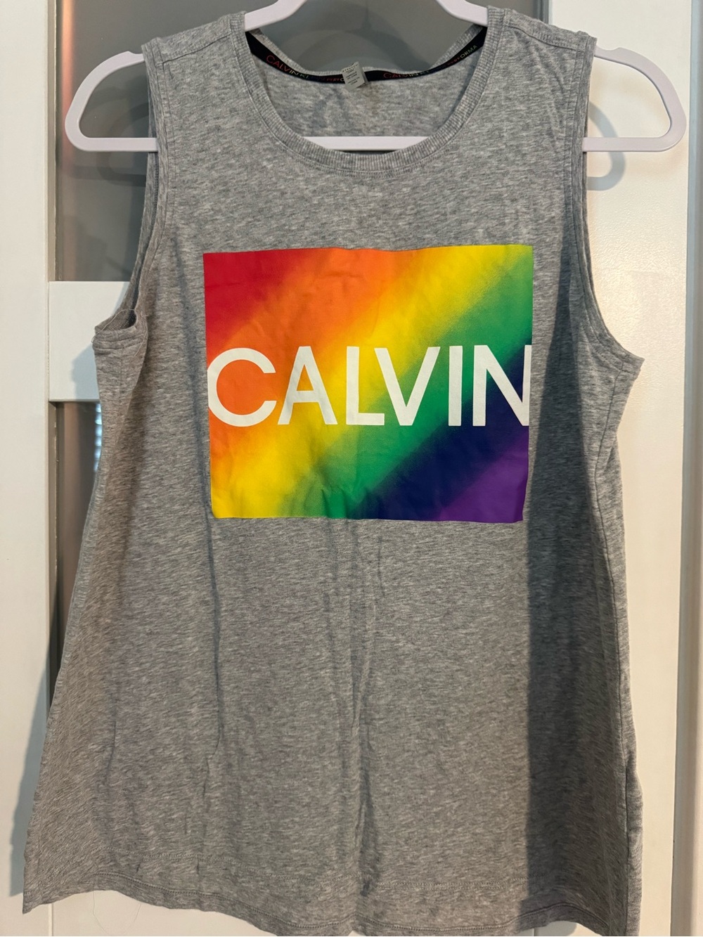 Calvin Klein Light Gray Tank with Rainbow Logo Trim